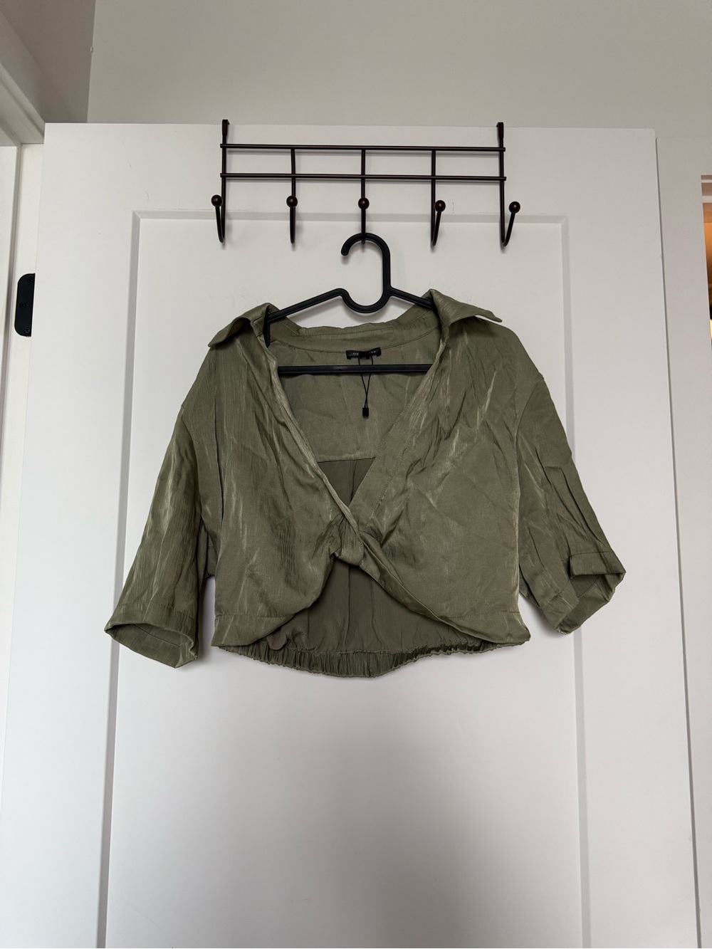 Dynamite Satin Twist-Front Cropped Shirt